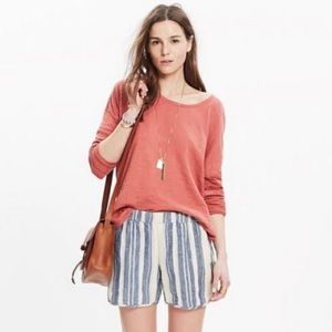 MADEWELL NEW Linen Pull On Shorts in Indigo Stripe Size XS
